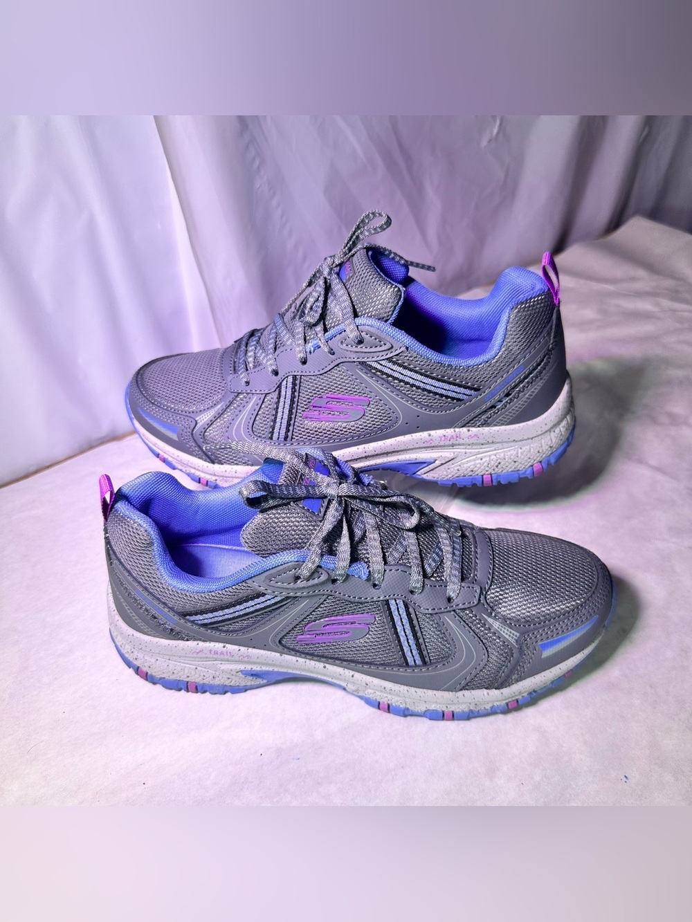 Skechers Gray Athletic Walking Shoe with Purple & Light Blue Accents - Picture 2 of 10